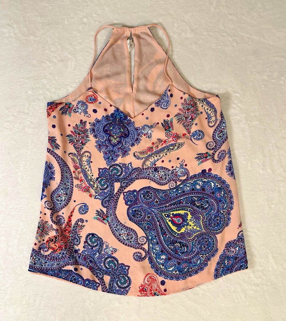 Express Paisley V-Neck Cami Tank Top Chiffon Pink Blue Size M Boho Fairycore